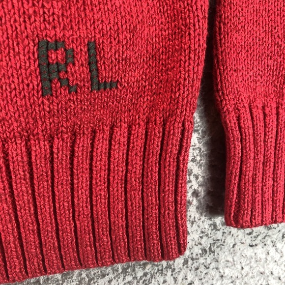 Polo Ralph Lauren Sweater Mens Medium Red Bear Knit Cotton Linen Classic RL - Picture 7 of 15
